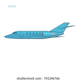 Private jet vector flat design. Business jet illustration. Luxury twin engine plane