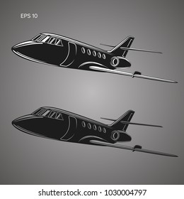 Private Jet Vector Icon. Business Jet Illustration. Luxury Twin Engine Plane