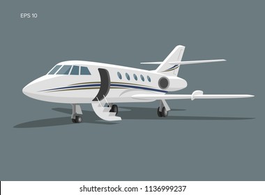 Private jet vector icon. Business jet illustration. Luxury twin engine plane standing on the ground
