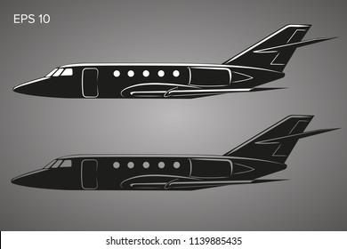 Private jet vector icon. Business jet illustration. Luxury twin engine plane