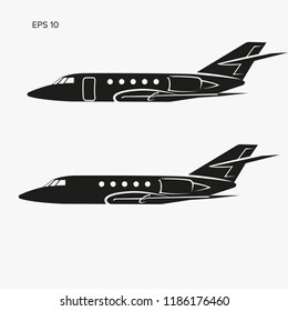 Private jet vector icon. Business jet illustration. Luxury twin engine plane