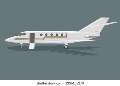 Private jet vector icon. Business jet illustration. Luxury twin engine plane standing on the ground