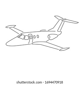 Private Jet Vector Icon. Business Jet Illustration. Luxury Twin Engine Plane Line Art Style