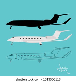 private jetliner, vector illustration,flat style,set
