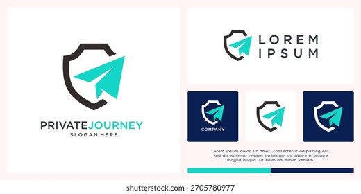 Private journey logo design wit shield and plane