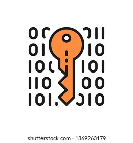 Private Key, Coding, Cryptography, Cyber Security Flat Color Line Icon.