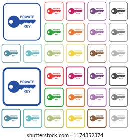 Private key color flat icons in rounded square frames. Thin and thick versions included.