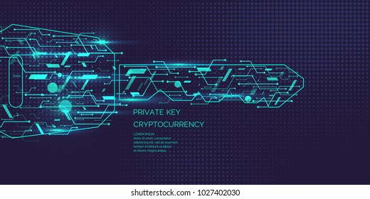 Private Key For Cryptocurrency. Global Digital Technologies. Vector Illustration