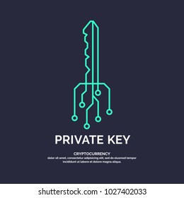 Private Key For Cryptocurrency. Global Digital Technologies. Vector Illustration