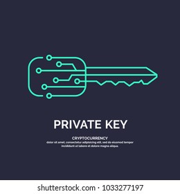 Private key for cryptocurrency. Global Digital technologies. Vector illustration