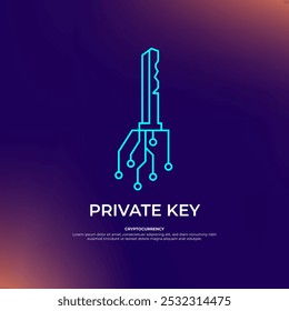 Private key for cryptocurrency. Global Digital technologies. Vector illustration