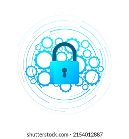 Private key, digital key. Cyber security concept. Futuristic server