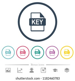 Private key file of SSL certification flat color icons in round outlines. 6 bonus icons included.