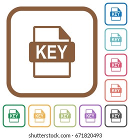 Private key file of SSL certification simple icons in color rounded square frames on white background