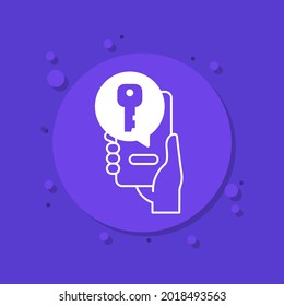 private key icon, phone in hand
