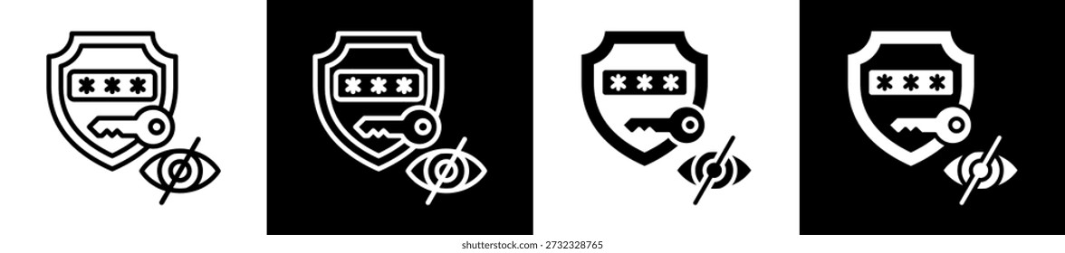 Ícone de chave privada no estilo branco e preto Coleção Set Ilustração vetorial