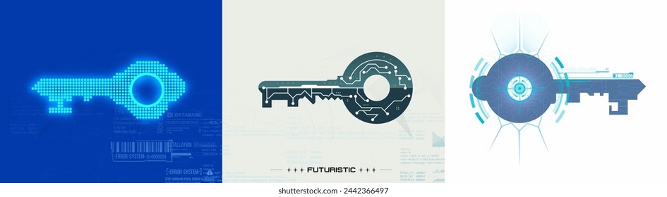 Claves privadas establecidas. Conceptos clave de ciberseguridad con ilustración de bloqueo digital. Símbolos de clave digital abstractos que representan la ciberseguridad y la protección de datos sobre un fondo de tecnología azul dinámico.