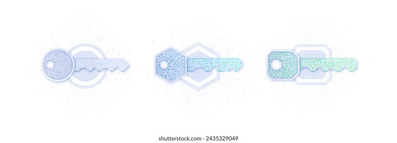 Private keys white set. Digital technologies to data protection. Cryptocurrency and programming. Personal information. Cartoon flat vector collection isolated on white background