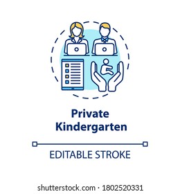 Private kindergarten concept icon. Early childhood education. Child care. Toddlers preschool center idea thin line illustration. Vector isolated outline RGB color drawing. Editable stroke