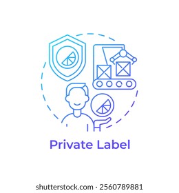 Private label blue gradient concept icon. Business ownership. Product customization and manufacturing. Round shape line illustration. Abstract idea. Graphic design. Easy to use in article