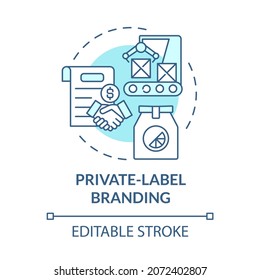 Private Label Branding Blue Concept Icon. Business And Commerce. Marketing Strategy Type. Brand Planning Abstract Idea Thin Line Illustration. Vector Isolated Outline Color Drawing. Editable Stroke