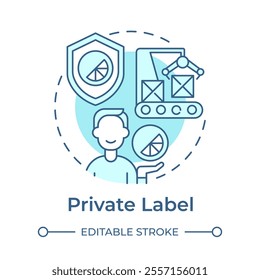 Private label light blue concept icon. Business ownership. Product customization and manufacturing. Round shape line illustration. Abstract idea. Graphic design. Easy to use in article