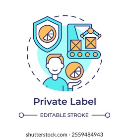 Private label multi color concept icon. Business ownership. Product customization and manufacturing. Round shape line illustration. Abstract idea. Graphic design. Easy to use in article