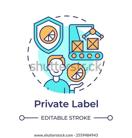 Private label multi color concept icon. Business ownership. Product customization and manufacturing. Round shape line illustration. Abstract idea. Graphic design. Easy to use in article