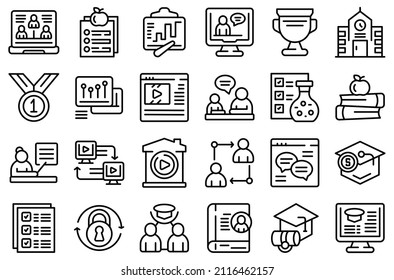 Private lesson icons set outline vector. Business boy. Child class
