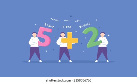 private lessons, courses, training in mathematics lessons. the children hold the numbers. education. flat cartoon illustrations. vector concept design