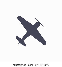 Private light propeller aircraft silhouette. Aircraft top view icon. Flat vector illustration isolated on white background.