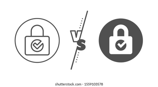 Private locker sign. Versus concept. Lock with Check line icon. Password encryption symbol. Line vs classic password encryption icon. Vector