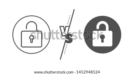 Private locker sign. Versus concept. Lock line icon. Password encryption symbol. Line vs classic lock icon. Vector