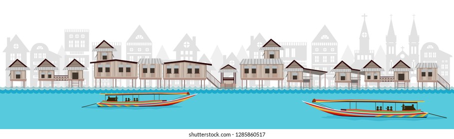 Private long tail boat tour to Thailand and vintage houses on riverside