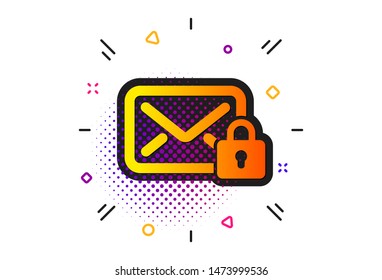 Private Message correspondence sign. Halftone circles pattern. Secure Mail icon. E-mail symbol. Classic flat secure Mail icon. Vector