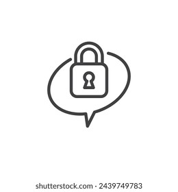 Private Messaging line icon. linear style sign for mobile concept and web design. Chat bubble with lock outline vector icon. Encrypted messaging symbol, logo illustration. Vector graphics