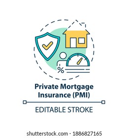 Private mortgage insurance concept icon. Mortgage payment element idea thin line illustration. PMI. Conventional loan. Added expense. Vector isolated outline RGB color drawing. Editable stroke