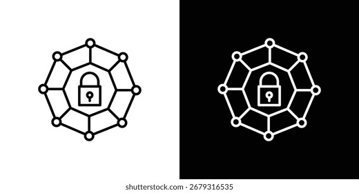 Símbolos de Vector de icono de red privada en líneas blancas y negras
