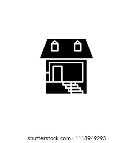 Private office black icon concept. Private office flat  vector symbol, sign, illustration.