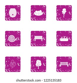Private park icons set. Grunge set of 9 private park vector icons for web isolated on white background