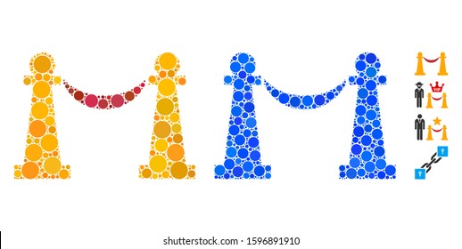 Private party stanchions composition of circle elements in variable sizes and color tints, based on private party stanchions icon. Vector round elements are combined into blue composition.
