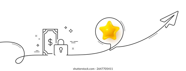 Icono de línea de pago privada. Línea continua con plano compartido. Signo de dólar. Símbolo financiero. Estrella 3D en la burbuja del discurso. Cinta de pago privado de una sola línea. Patrón de curva de bucle. Vector