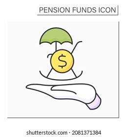 Icono de color de la pensión privada. Seguro personal. Las personas contribuyen con los ingresos.Pagos después de las jubilaciones. Concepto de fondos de pensiones. Ilustración vectorial aislada