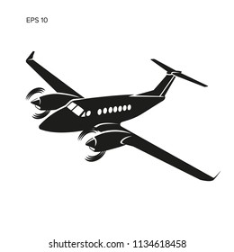 Private plane vector illustration icon. Twin engine propelled aircraft. Vector illustration.