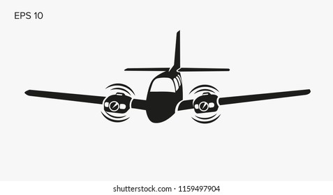 Private plane vector illustration icon. Twin engine propelled aircraft. Vector illustration.
