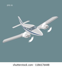 Private plane vector illustration icon. Twin engine propelled aircraft. Vector illustration.