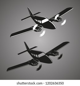 Private plane vector illustration icon. Twin engine propelled aircraft. Vector illustration.