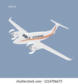 Private plane vector illustration icon. Twin engine propelled aircraft. Vector illustration.
