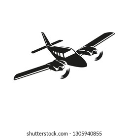 Private plane vector illustration icon. Twin engine propelled aircraft. Vector illustration.