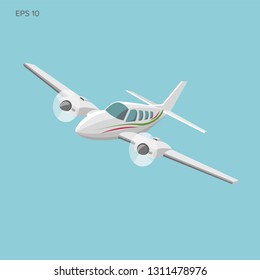 Private plane vector illustration icon. Twin engine propelled aircraft. Vector illustration.